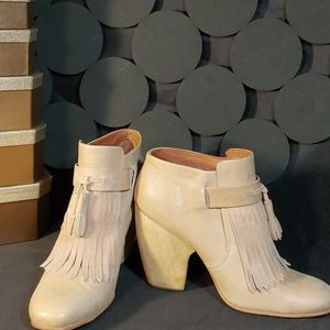 Rachel Comey Cream Ankle Boots with Fringe